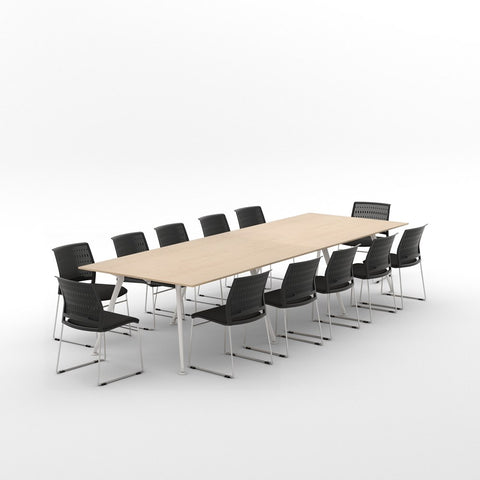 Euro Boardroom Table 3600 x 1200 with Magnus Chair Package-Meeting Room Furniture-Affinity Maple-White Leg Chrome Frame-North Island-Commercial Traders - Office Furniture