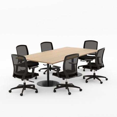 Essentials Boardroom Table 2400 x 1200 with Flex Chair package-Meeting Room Furniture-Affinity Maple-Black Disc-North Island Delivery (Ground Floor)-Commercial Traders - Office Furniture