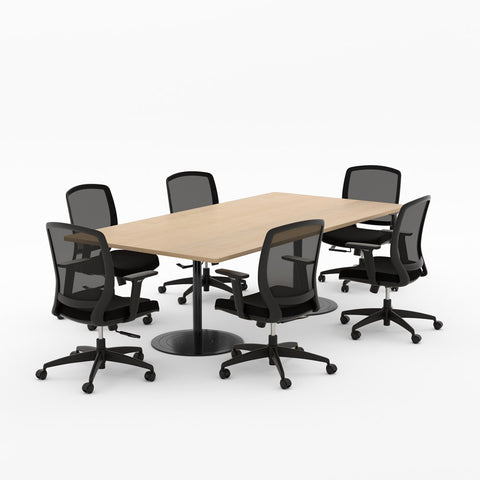 Essentials Boardroom Table 2400 x 1200 with Flex Chair package-Meeting Room Furniture-Affinity Maple-Black Disc-North Island Delivery-Commercial Traders - Office Furniture