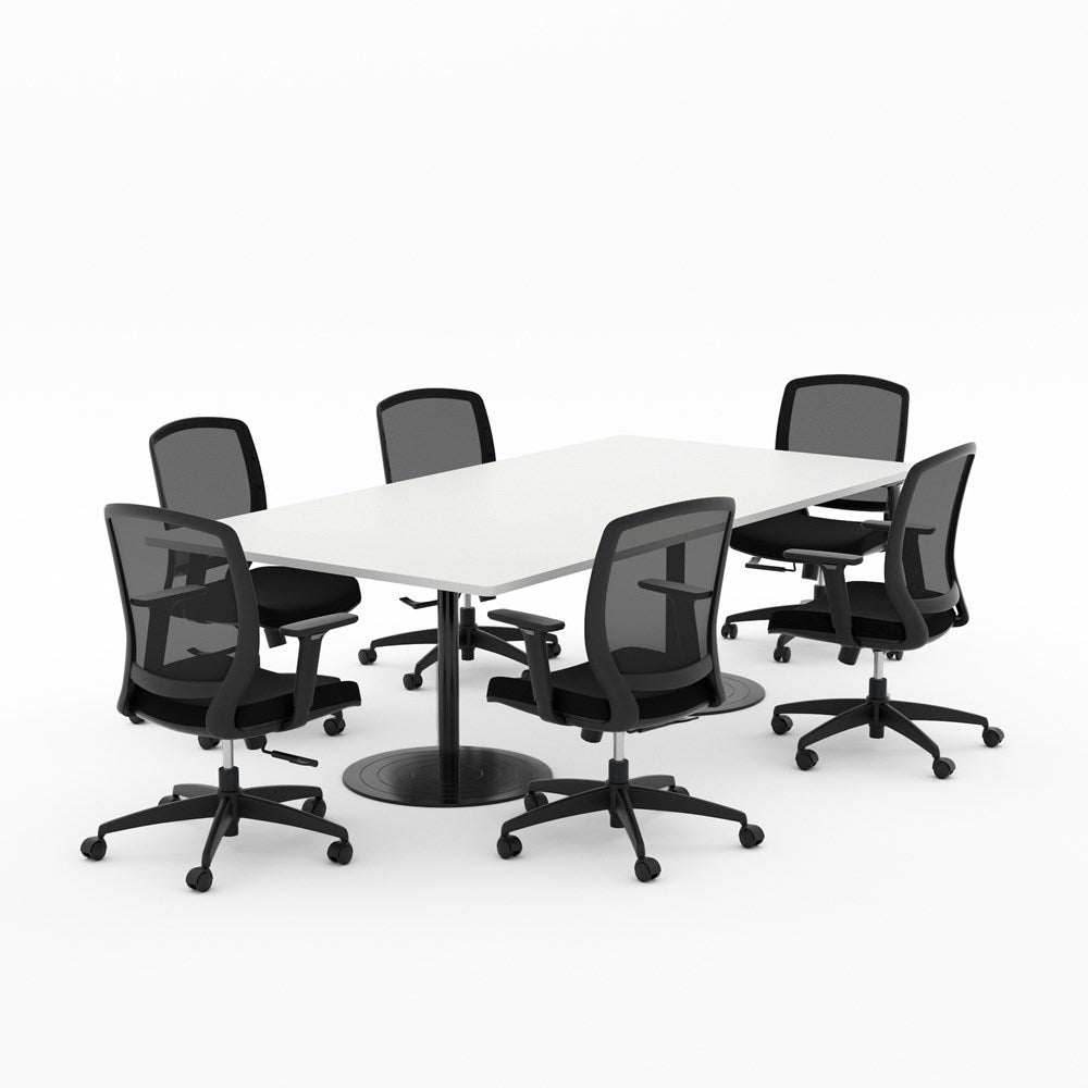 Essentials Boardroom Table 2400 x 1200 with Flex Chair package-Meeting Room Furniture-Snowdrift-Black Disc-North Island Delivery (Ground Floor)-Commercial Traders - Office Furniture