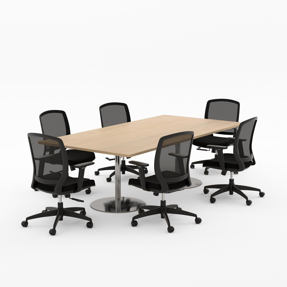 Essentials Boardroom Table 2400 x 1200 with Flex Chair package-Meeting Room Furniture-Affinity Maple-Brushed Chrome Disc-North Island Delivery (Ground Floor)-Commercial Traders - Office Furniture
