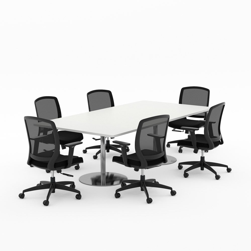 Essentials Boardroom Table 2400 x 1200 with Flex Chair package-Meeting Room Furniture-Snowdrift-Brushed Chrome Disc-North Island Delivery (Ground Floor)-Commercial Traders - Office Furniture