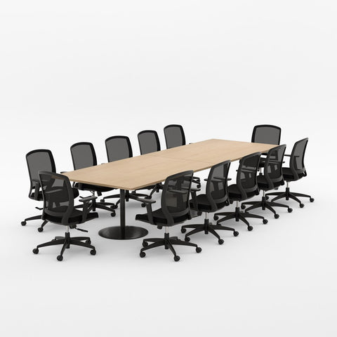 Essentials Boardroom Table 3600 x 1200 with Flex chair package-Meeting Room Furniture-Affinity Maple-Black Disc-North Island Delivery-Commercial Traders - Office Furniture