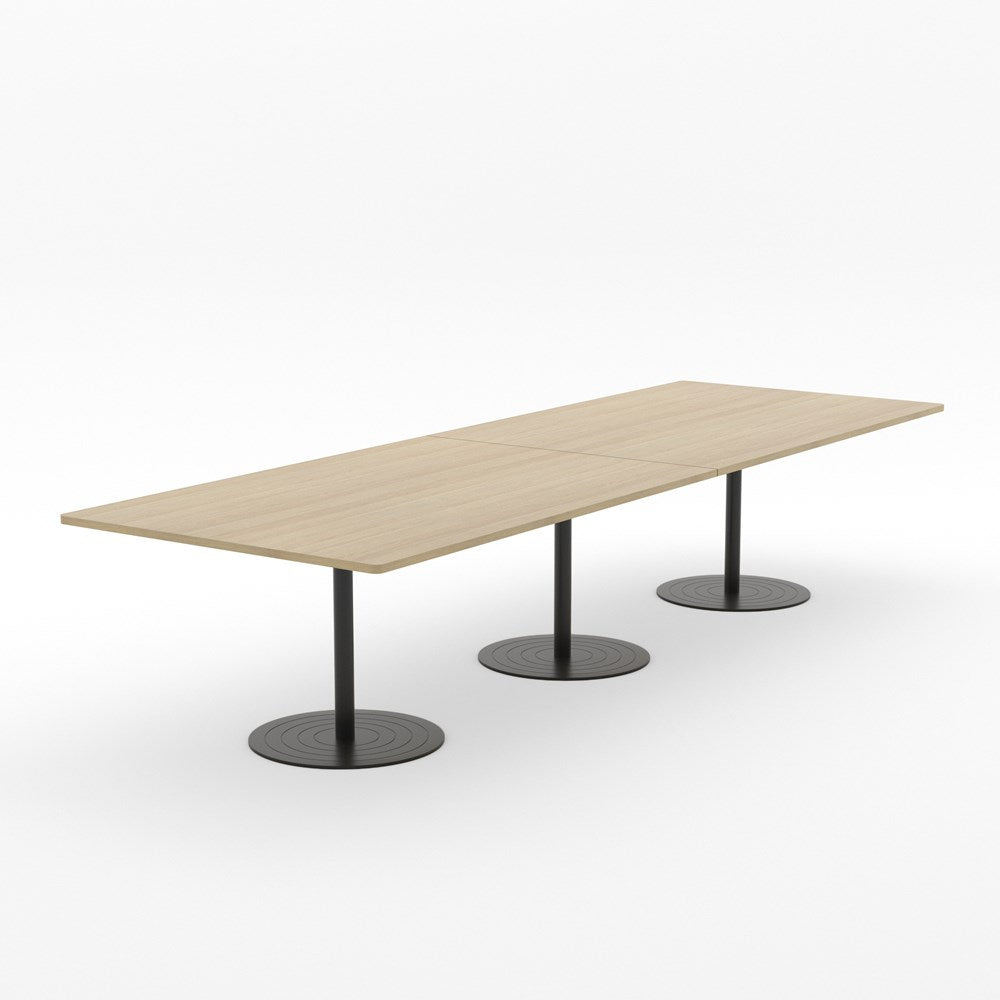 Essentials Table 3000 x 1200 - Rectangular-Meeting Room Furniture-Classic Oak-Black Disc Base-North Island Delivery-Commercial Traders - Office Furniture