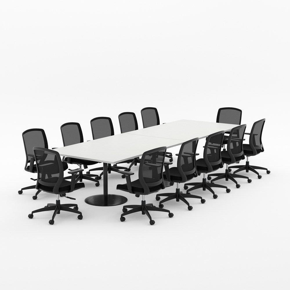 Essentials Boardroom Table 3600 x 1200 with Flex chair package-Meeting Room Furniture-Snowdrift-Black Disc-North Island Delivery-Commercial Traders - Office Furniture