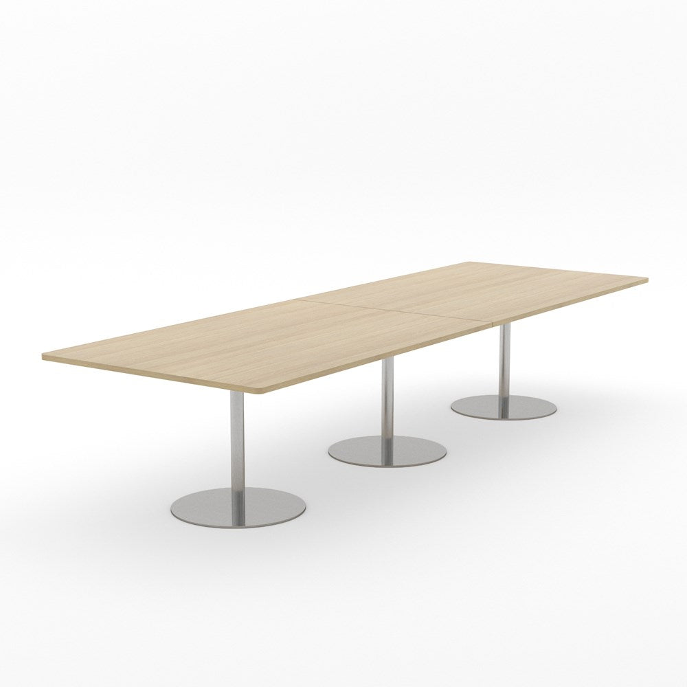 Essentials Table 3000 x 1200 - Rectangular-Meeting Room Furniture-Classic Oak-Brushed Chrome Disc Base-North Island Delivery-Commercial Traders - Office Furniture