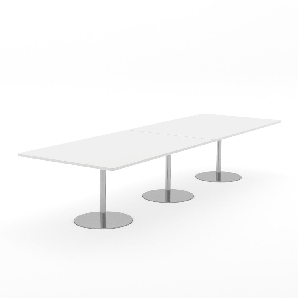 Essentials Table 3000 x 1200 - Rectangular-Meeting Room Furniture-Snowdrift-Brushed Chrome Disc Base-North Island Delivery-Commercial Traders - Office Furniture