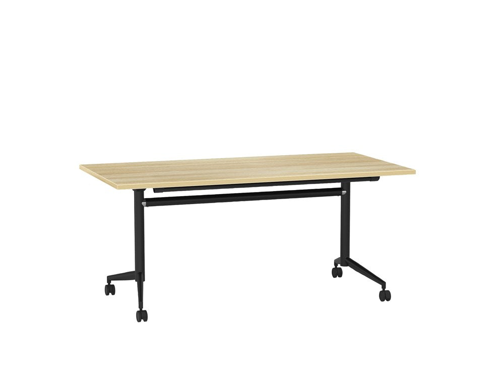Team Flip Table 1600x800-Meeting Room Furniture-Atlantic Oak-Black-Commercial Traders - Office Furniture