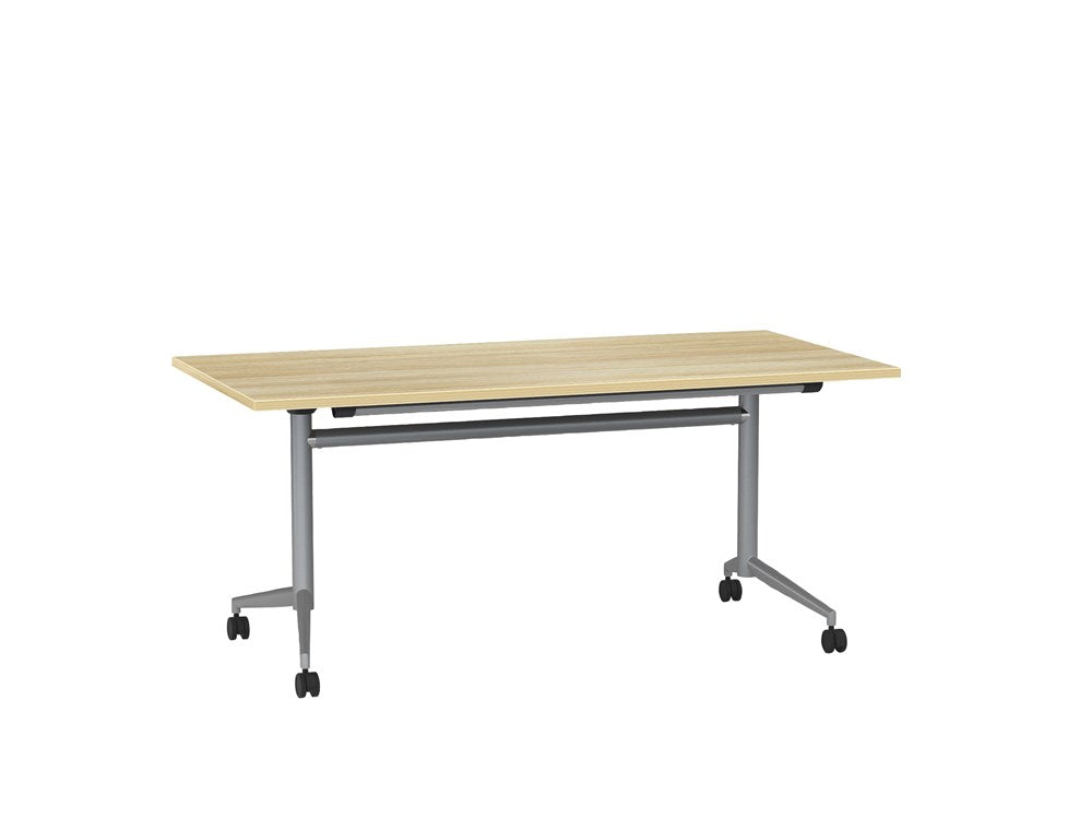 Team Flip Table 1600x800-Meeting Room Furniture-Atlantic Oak-Silver-Commercial Traders - Office Furniture