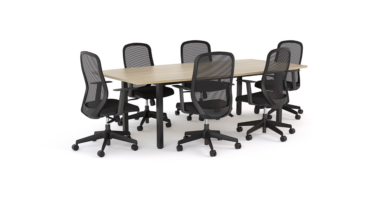 Cubit meeting table with 6 flex mesh meeting chairs 