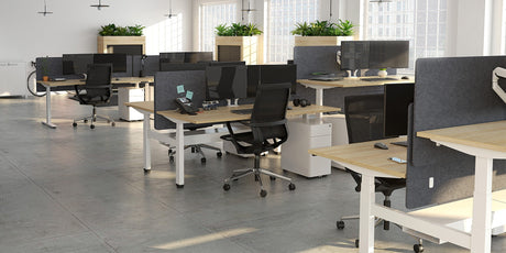 agile electric desk double sided standing desk with atlantic oak top and white frame