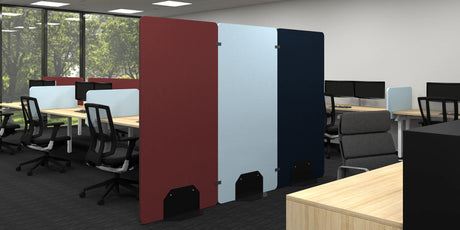 Acoustic  partition in dark red light blue and dark blue