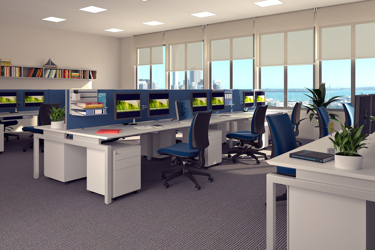 Blance range of pod desks with system 25 partitions 