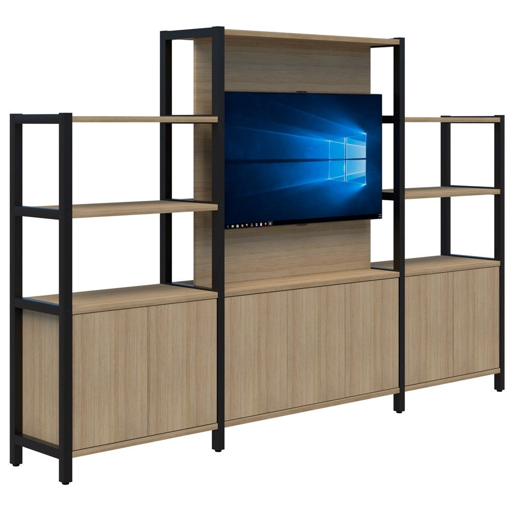 Grid 40 TV/Open Display Wall 1500/1890H x 400D-Storage-Classic Oak-Black-2960-Commercial Traders - Office Furniture