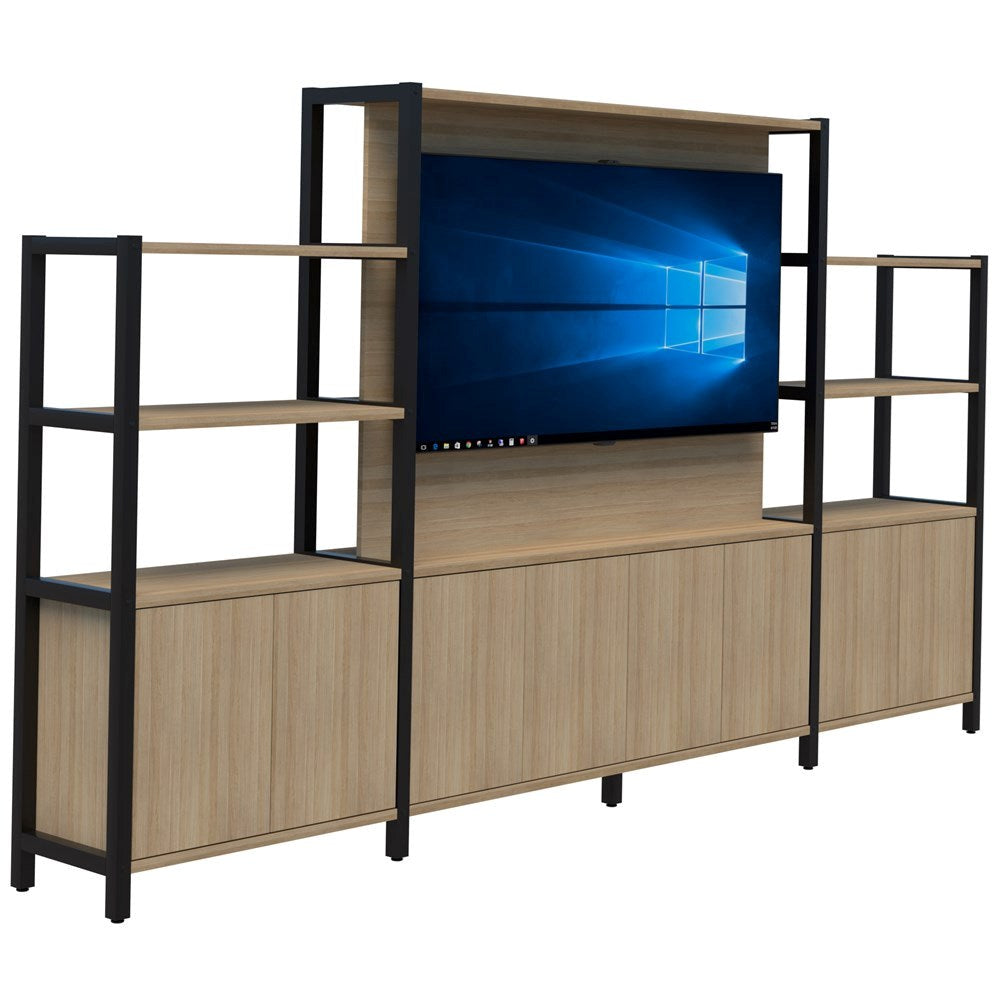 Grid 40 TV/Open Display Wall 1500/1890H x 400D-Storage-Classic Oak-Black-3360-Commercial Traders - Office Furniture