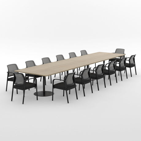 Essentials Boardroom Table 4800 x 1200 with Ozone Chair Package-Meeting Room Furniture-Classic Oak-Black Disc-North Island Delivery-Commercial Traders - Office Furniture