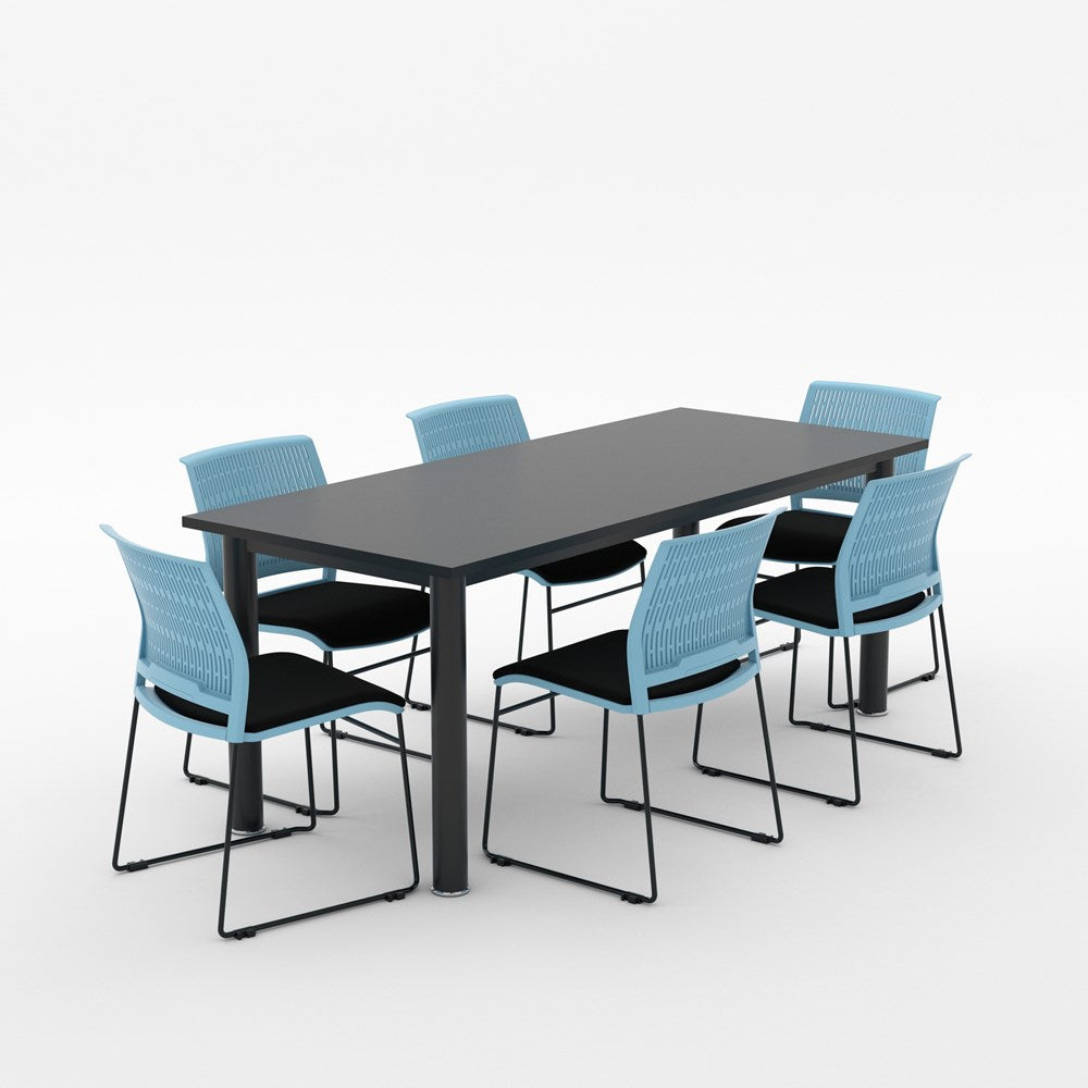 Alti Deluxe 1800 Long Canteen Table and Magnus Chair Package-Lunchroom Tables-Black Top / Black Frame-Blue / Black-North Island Delivery-Commercial Traders - Office Furniture