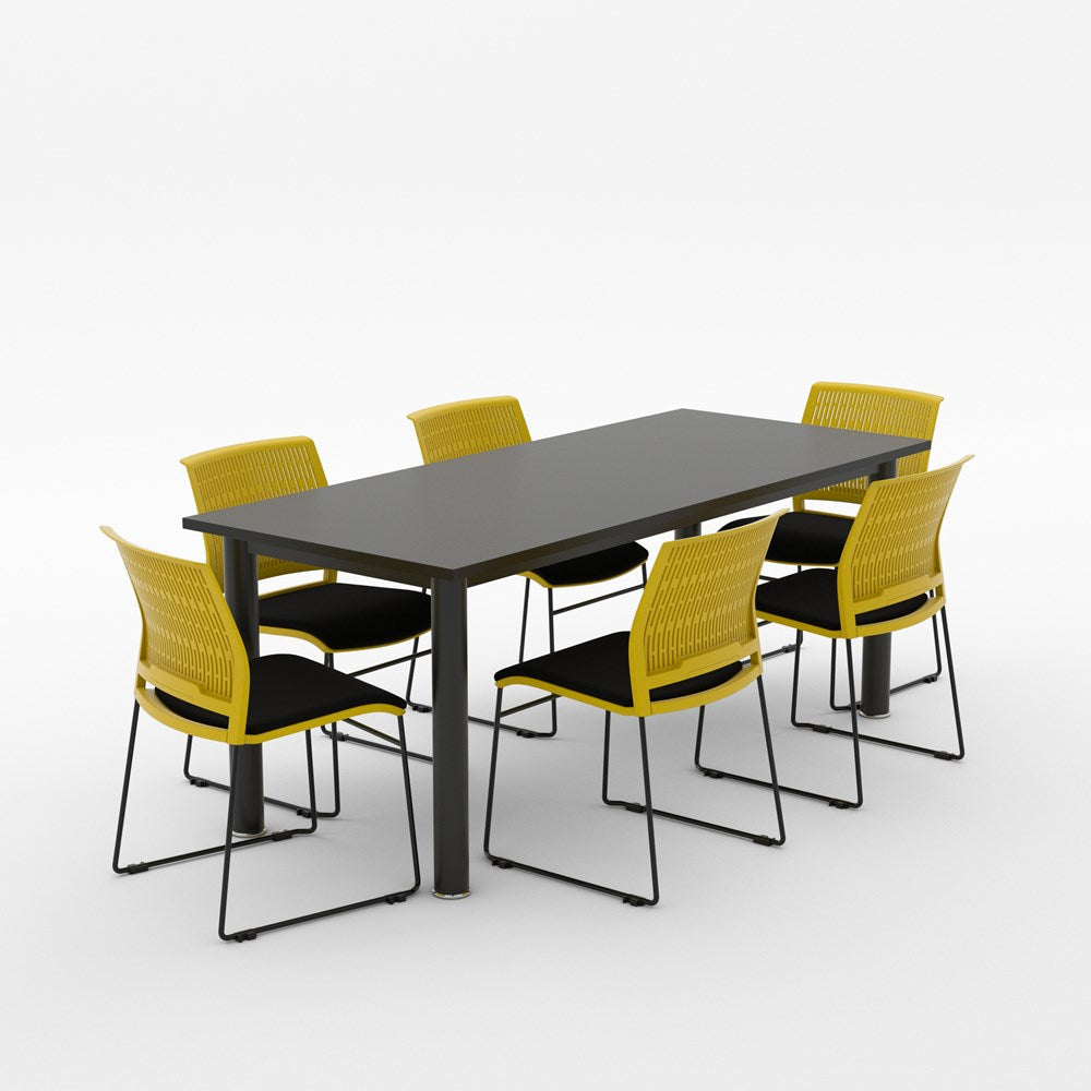 Alti Deluxe 1800 Long Canteen Table and Magnus Chair Package-Lunchroom Tables-Black Top / Black Frame-Yellow / Black-North Island Delivery-Commercial Traders - Office Furniture