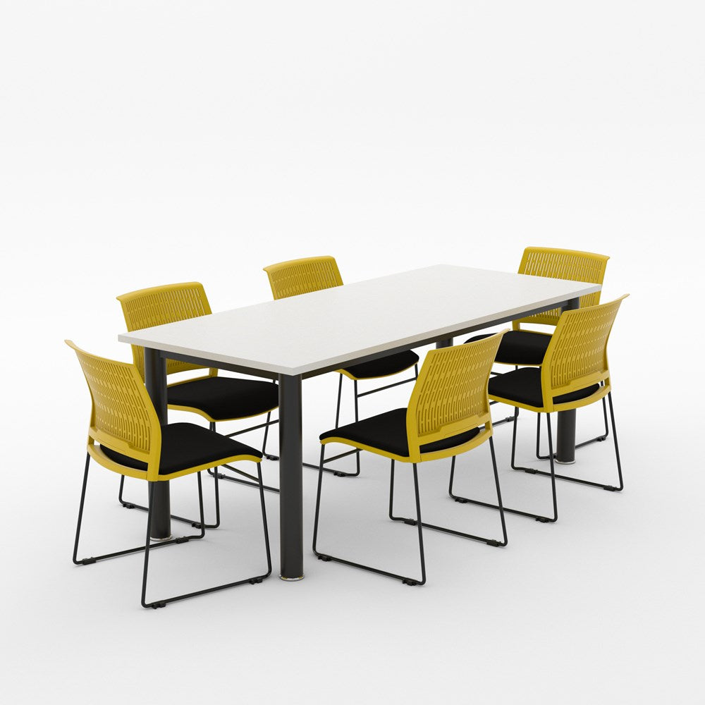 Alti Deluxe 1800 Long Canteen Table and Magnus Chair Package-Lunchroom Tables-White Top / Black Frame-Yellow / Black-North Island Delivery-Commercial Traders - Office Furniture