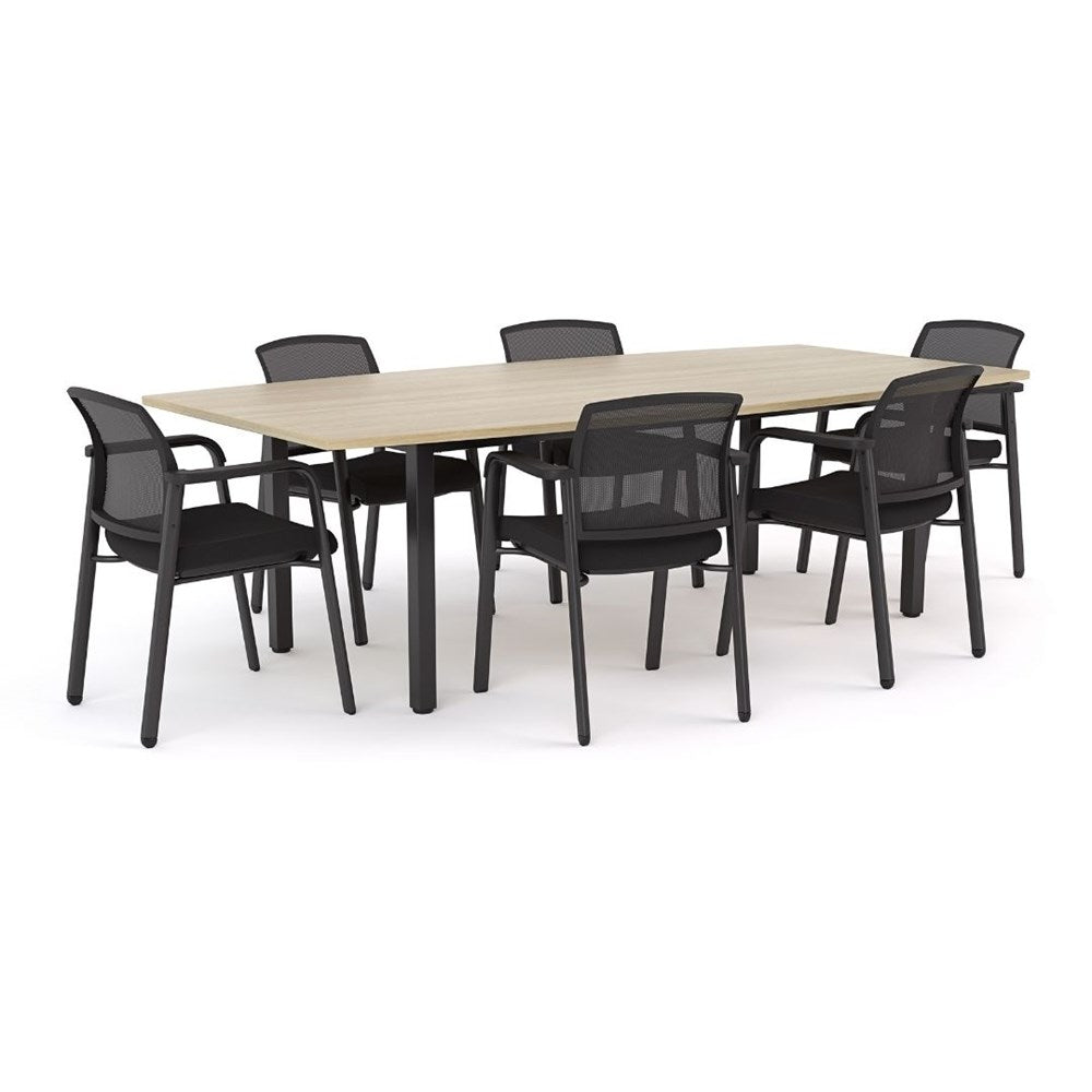 Cubit Boardroom Table and Ozone Chair Package-Meeting Room Furniture-Atlantic Oak-6 chairs-Commercial Traders - Office Furniture