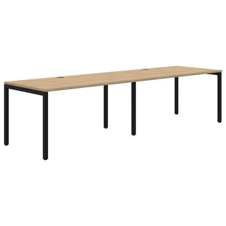 Avero Fixed Height Desk - 2 pod Inline-Office Pods-1200 x 700-Classic Oak-Black-Commercial Traders - Office Furniture