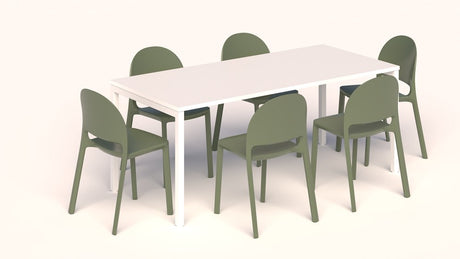 Avero Canteen Table and Bubble Chair Package-Lunchroom Furniture-Olive-Snow Velvet-White-Commercial Traders - Office Furniture