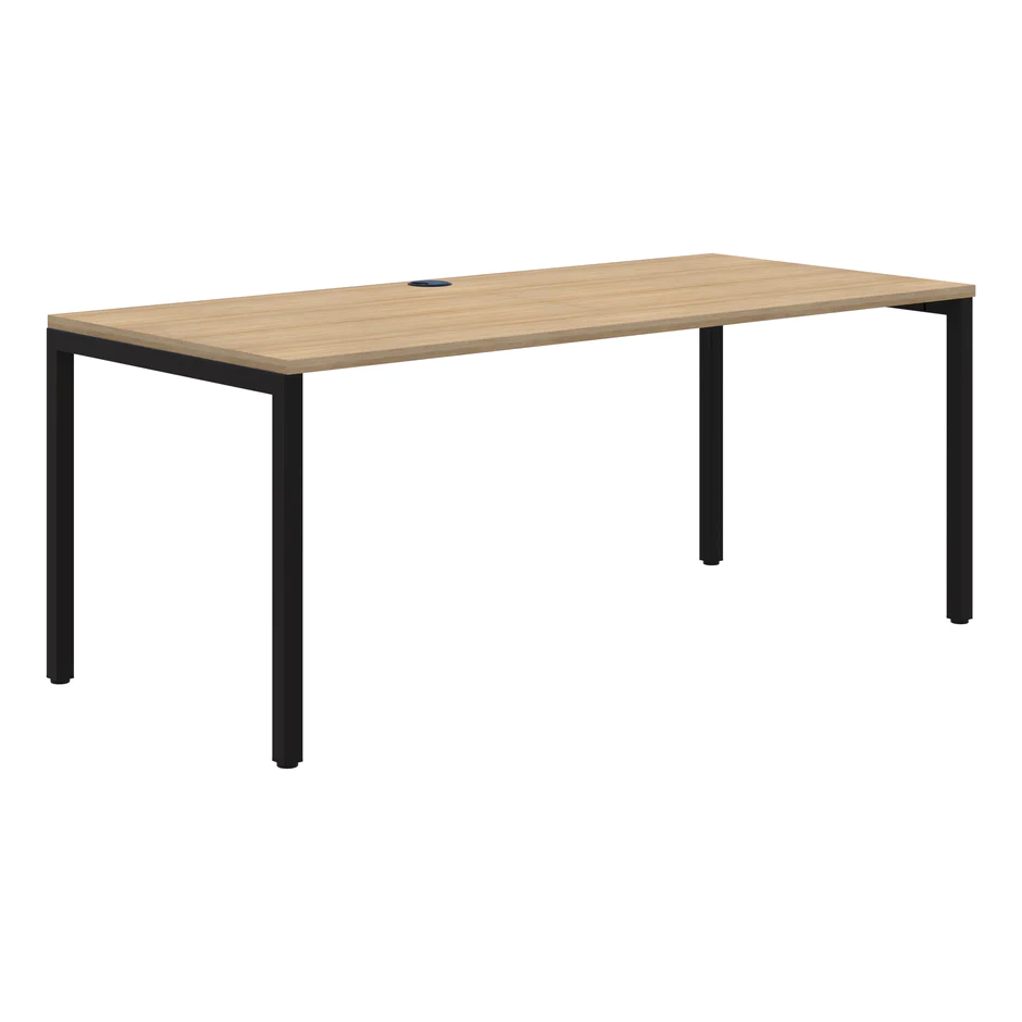 Avero Single Fixed Height Desk-Desks-1200 x 700-Classic Oak-Black-Commercial Traders - Office Furniture