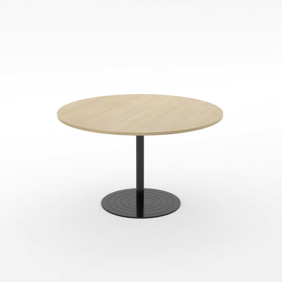 Essentials Meeting Table 900 dia Disc Base-Meeting Room Furniture-Refined Oak-Black-South Island-Commercial Traders - Office Furniture