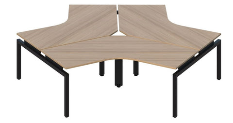 Balance Desk 120° 3 person desk pod-Desking-1350 x 1350/800mm-Classic Oak-Black-Commercial Traders - Office Furniture