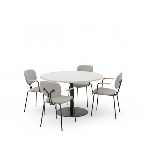 Essentials Meeting Table With Bauhaus Chairs-Meeting Room Furniture-Snowdrift-Black Disc-North Island-Commercial Traders - Office Furniture