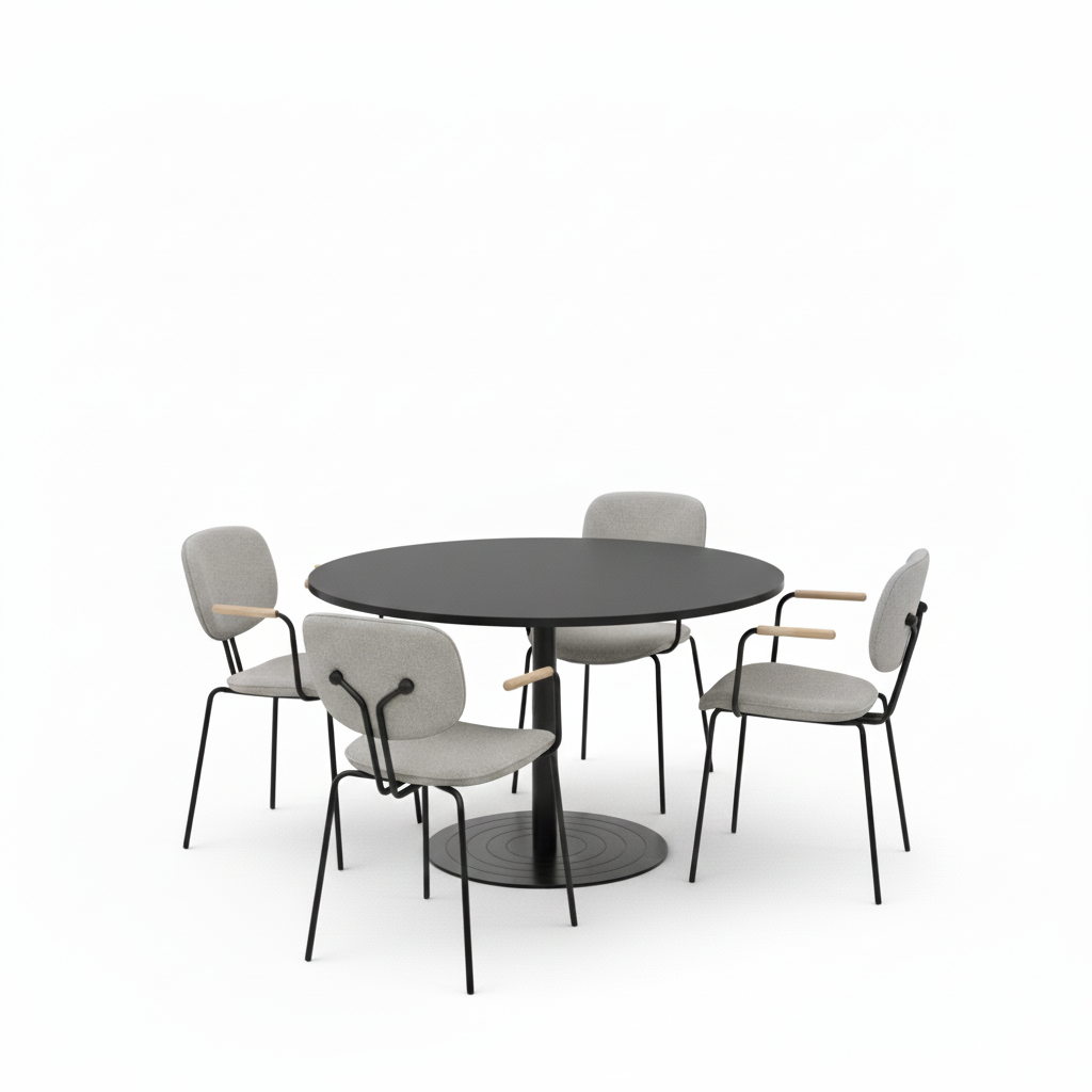 Essentials Meeting Table With Bauhaus Chairs-Meeting Room Furniture-Black-Black Disc-North Island-Commercial Traders - Office Furniture