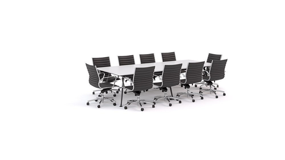 Euro Boardroom Table 3000 x 1200 with Metro Midback Chair Package-Meeting Tables-Snowdrift-Black Leg-North Island (Ground Floor)-Commercial Traders - Office Furniture