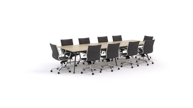 Euro Boardroom Table 3600 x 1200 with Metro Midback Chair Package-Meeting Room Furniture-Affinity Maple-Black Leg-North Island (Ground Floor)-Commercial Traders - Office Furniture