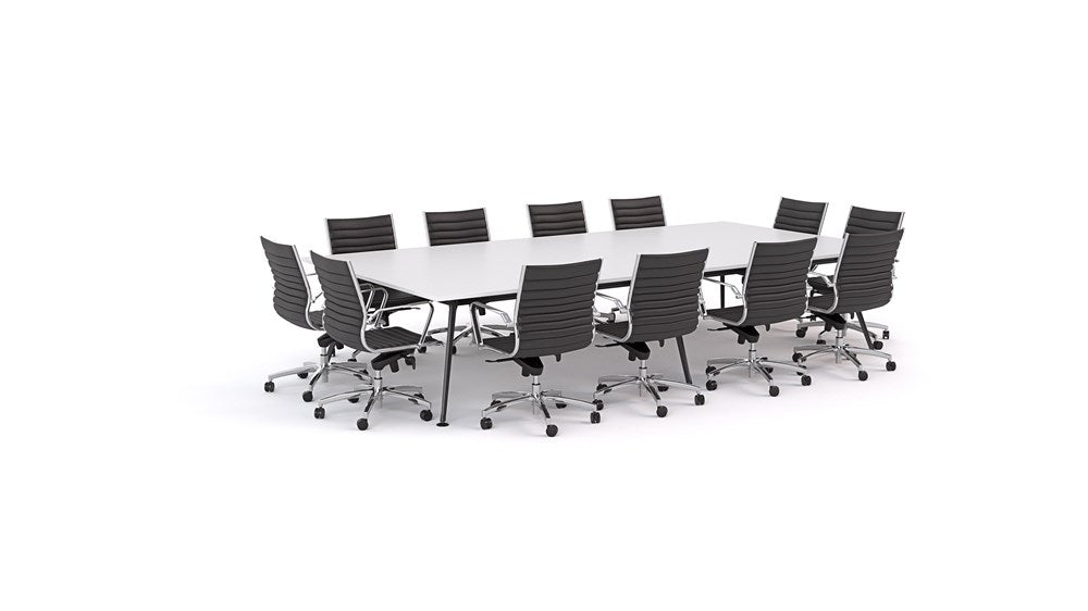 Euro Boardroom Table 3600 x 1800 with Metro Midback Chair Package-Meeting Tables-Snowdrift-Black Leg-North Island (Ground Floor)-Commercial Traders - Office Furniture