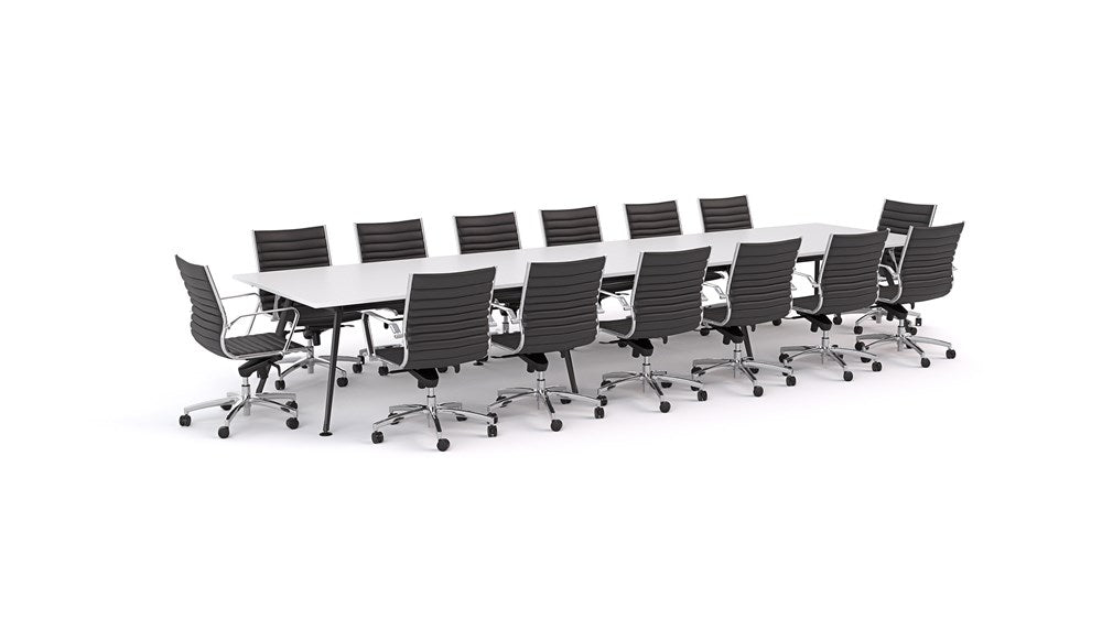 Euro Boardroom Table 3000 x 1200 with Metro Midback Chair Package-Meeting Tables-Snowdrift-Black Leg-South Island Delivery (Ground Floor)-Commercial Traders - Office Furniture