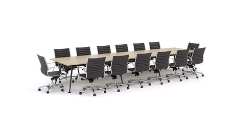 Euro Boardroom Table 3000 x 1200 with Metro Midback Chair Package-Meeting Tables-Classic Oak-Black Leg-South Island Delivery (Ground Floor)-Commercial Traders - Office Furniture