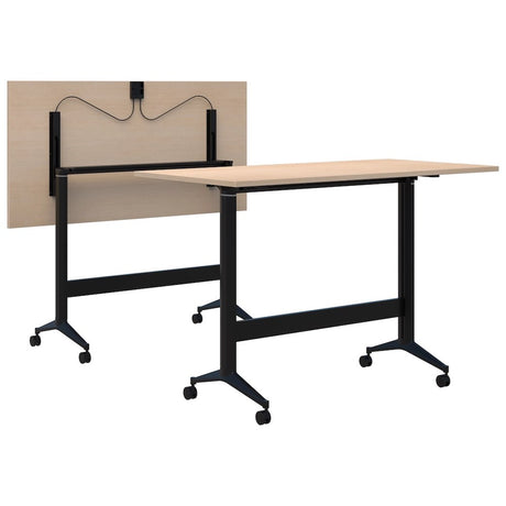 Boost Flip Leaner-Meeting Tables-1200 x 800-Refined Oak-Black-Commercial Traders - Office Furniture