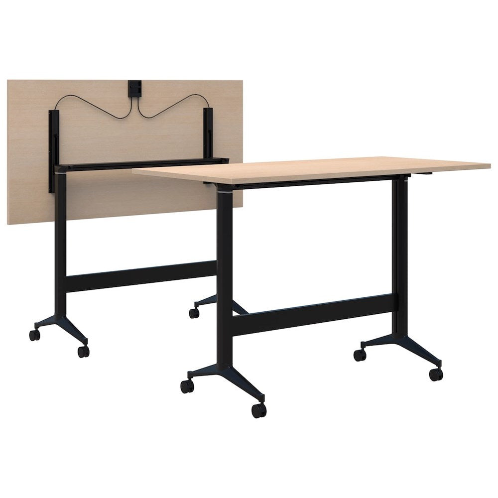 Boost Flip Leaner-Meeting Tables-1200 x 800-Refined Oak-Black-Commercial Traders - Office Furniture