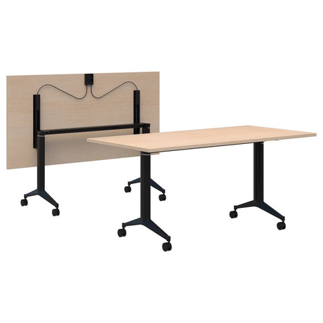 Boost Flip Table-Meeting Room Furniture-1500 x 750-Refined Oak-Black-Commercial Traders - Office Furniture