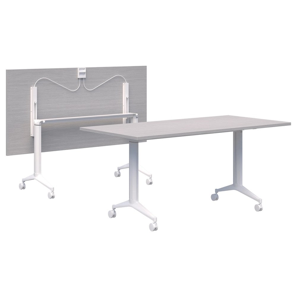 Boost Flip Table-Meeting Room Furniture-1500 x 750-Silver Strata-White-Commercial Traders - Office Furniture