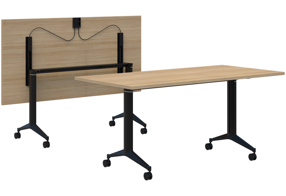 Boost Flip Table-Meeting Room Furniture-1800 x 900-Classic Oak-Black-Commercial Traders - Office Furniture