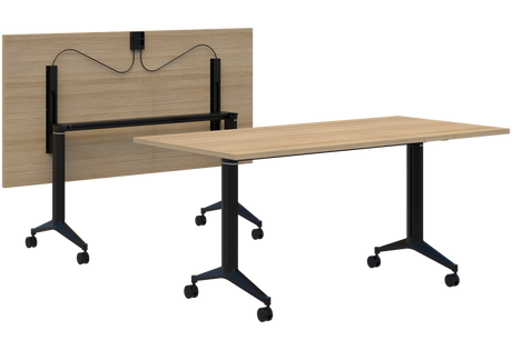 Boost Flip Table-Meeting Room Furniture-1800 x 900-Classic Oak-Black-Commercial Traders - Office Furniture