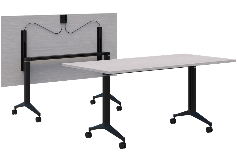 Boost Flip Table-Meeting Room Furniture-1800 x 900-Silver Strata-Black-Commercial Traders - Office Furniture