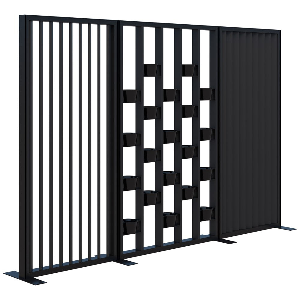 Connect 70 - Freestanding/Angled Fin/Planter 1890H-Office Partitons-Black-Black-3000mm-Commercial Traders - Office Furniture