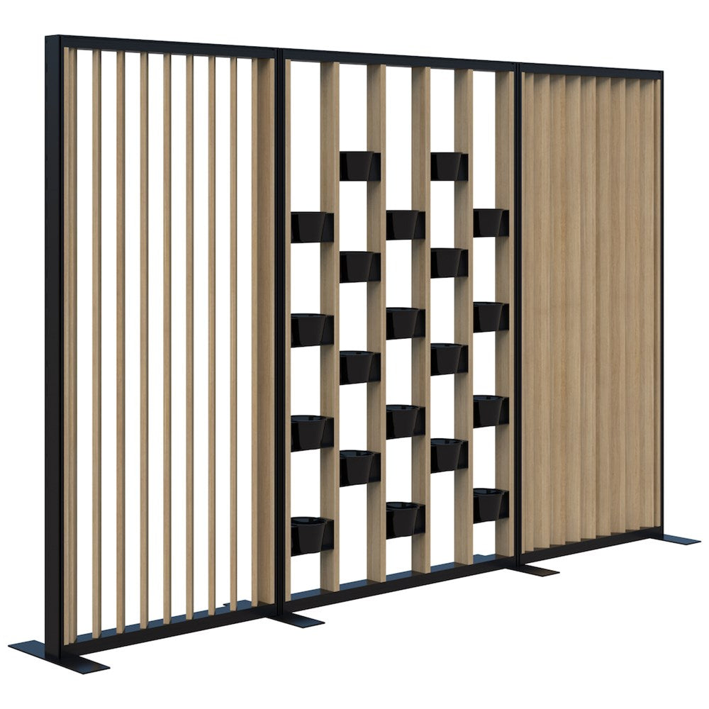 Connect 70 - Freestanding/Angled Fin/Planter 1890H-Office Partitons-Classic Oak-Black-3000mm-Commercial Traders - Office Furniture