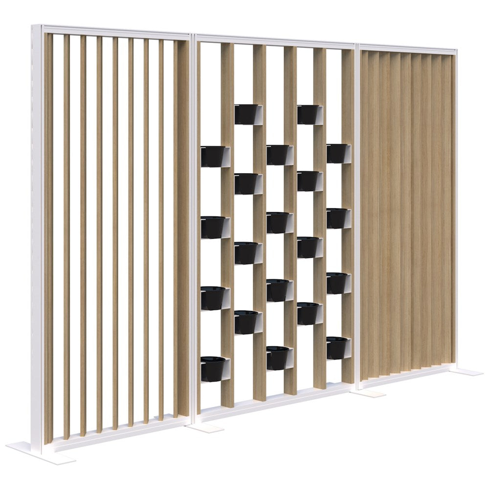 Connect 70 - Freestanding/Angled Fin/Planter 1890H-Office Partitons-Classic Oak-White-3000mm-Commercial Traders - Office Furniture