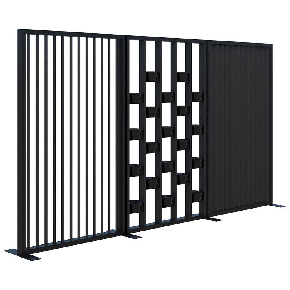 Connect 70 - Freestanding/Angled Fin/Planter 1890H-Office Partitons-Black-Black-3600mm-Commercial Traders - Office Furniture