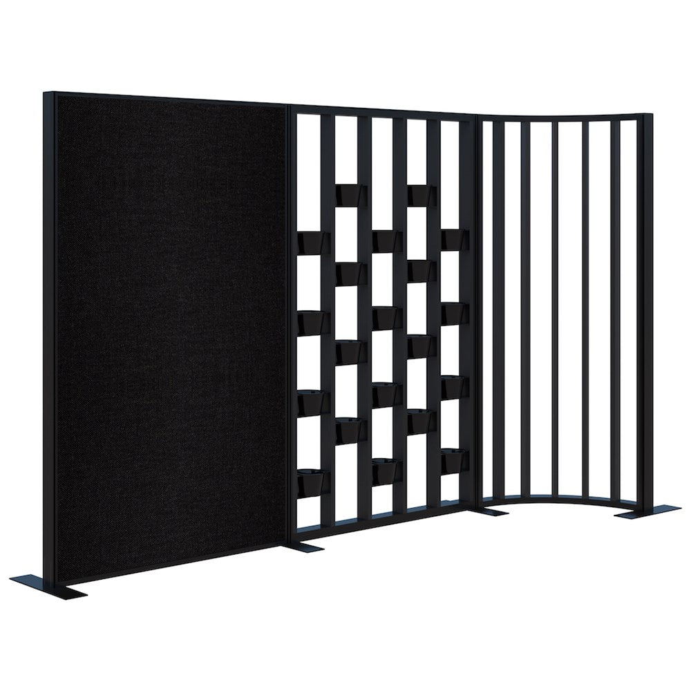 Connect 70 - Freestanding/Fabric/Planter/Curved 1890H x 3025L-Office Partitons-Black with Black Frame-Keylargo Ebony-Commercial Traders - Office Furniture