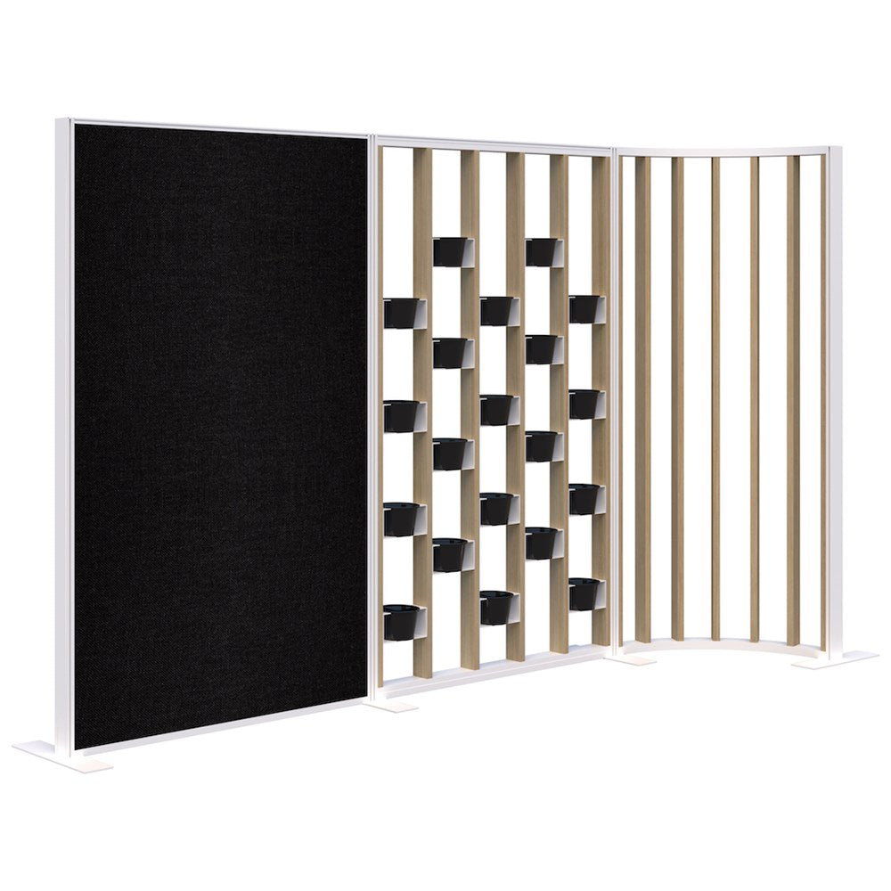 Connect 70 - Freestanding/Fabric/Planter/Curved 1890H x 3025L-Office Partitons-Classic Oak with White Frame-Keylargo Ebony-Commercial Traders - Office Furniture