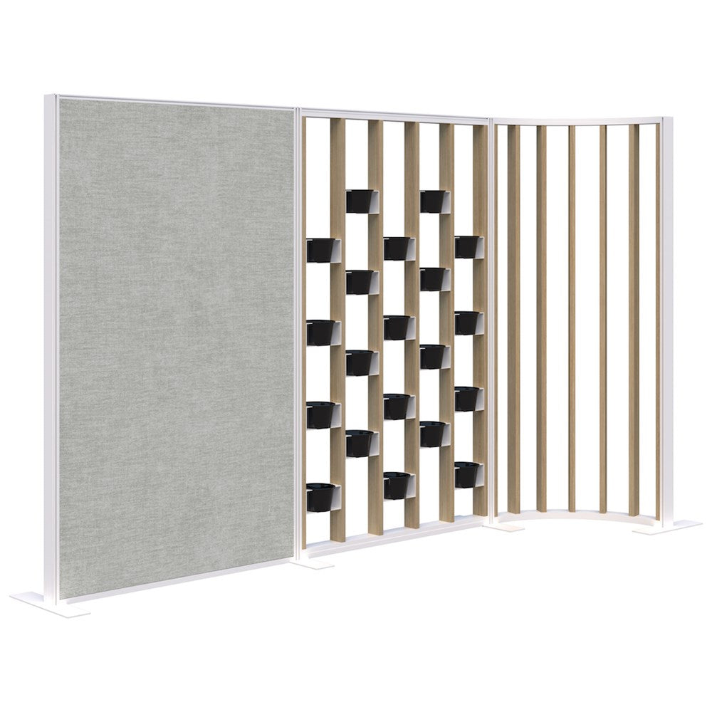 Connect 70 - Freestanding/Fabric/Planter/Curved 1890H x 3025L-Office Partitons-Classic Oak with White Frame-Keylargo Zinc-Commercial Traders - Office Furniture
